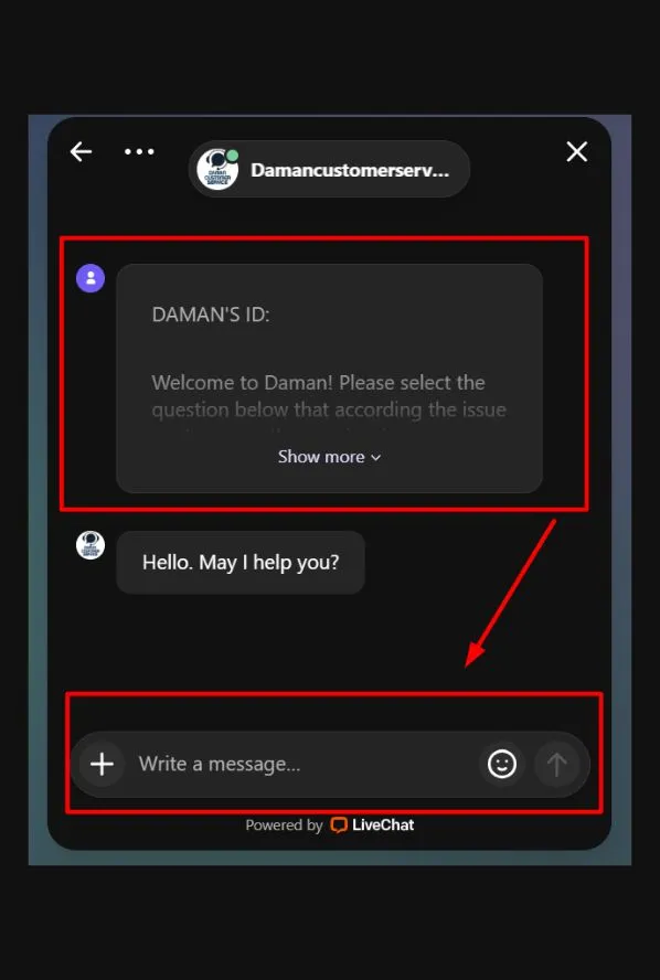  Live chat window open for support